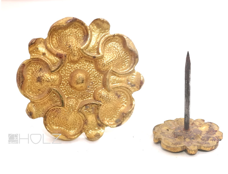 Bronze Aufsteck Rosette antik feuervergoldet Seerose Zierrosette Kranz alt 4.7 cm