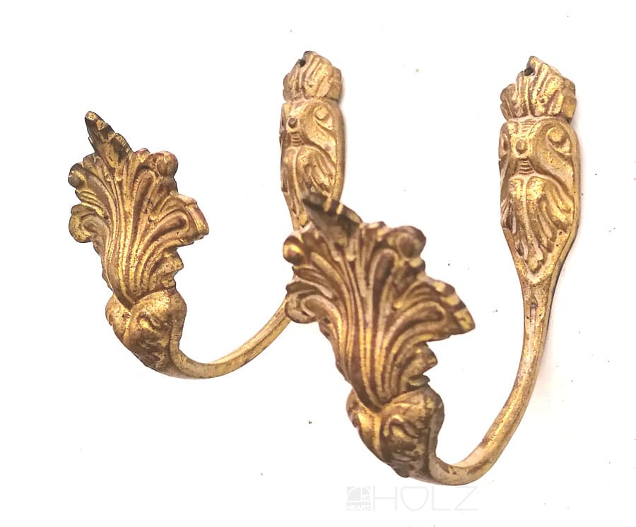 Paar Raffhalter antik alt Bronze feuervergoldet Vorhang Halter Haken Palmette