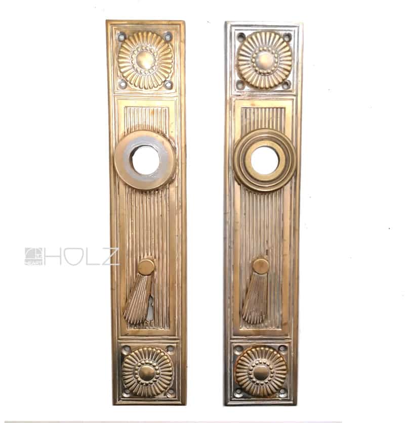 Große Jugendstil Langschilder antik Messing vernickelt alt 21 mm 105