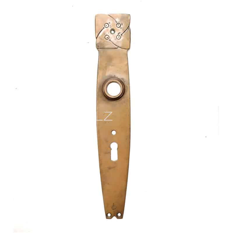 Jugendstil Langschild antik vier Punkte alt Messing Türdrücker 74 mm