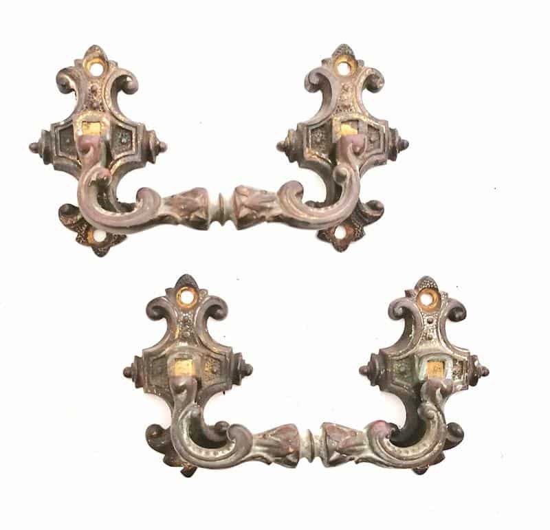 Klaviergriffe Bronze feuervergoldet antik alt Truhengriffe mit Patina