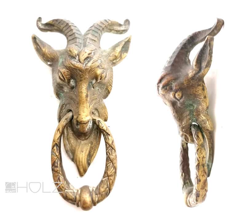 Möbel Bronzegriff antik Türgriff Bronze Ziegenbock alt 11cm