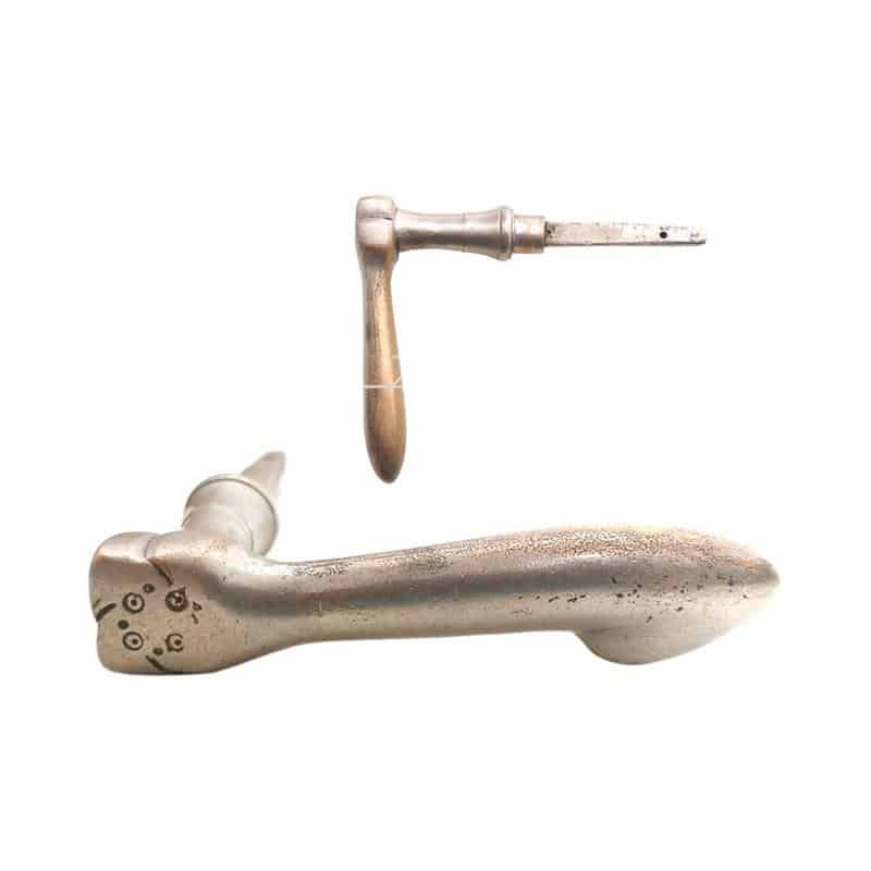 Jugendstil Türdrücker antik Messing vernickelt vier Punkt alt 9er Vk
