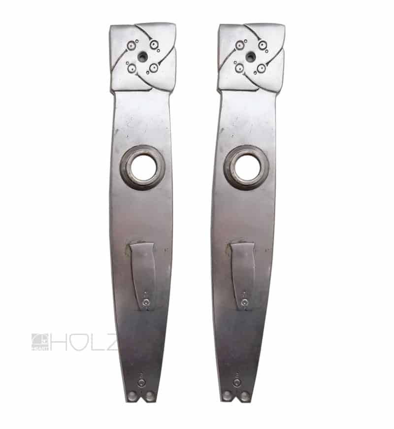 Jugendstil Langschilder antik Messing vernickelt vier Punkt alt Türdrücker 68 mm