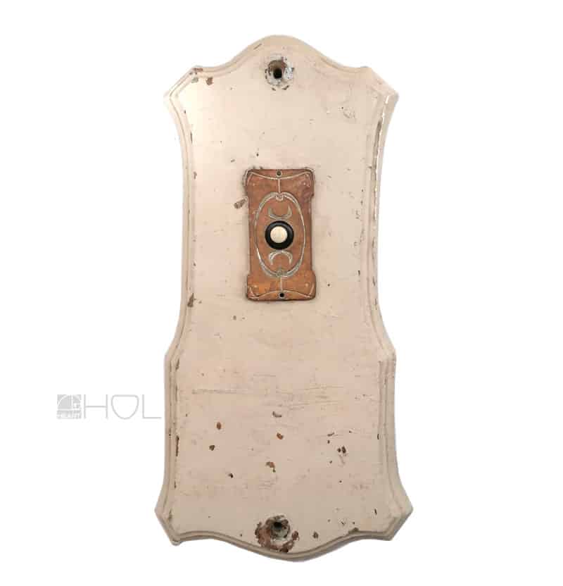 Jugendstil Haus Klingel antik alt Messing auf Eichenschild