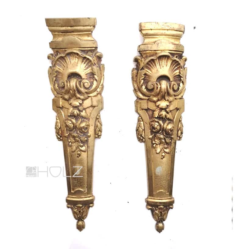Bronzebeschlag feuervergoldet 2er Set Möbel Beschlag antik Muschel Rosen alt