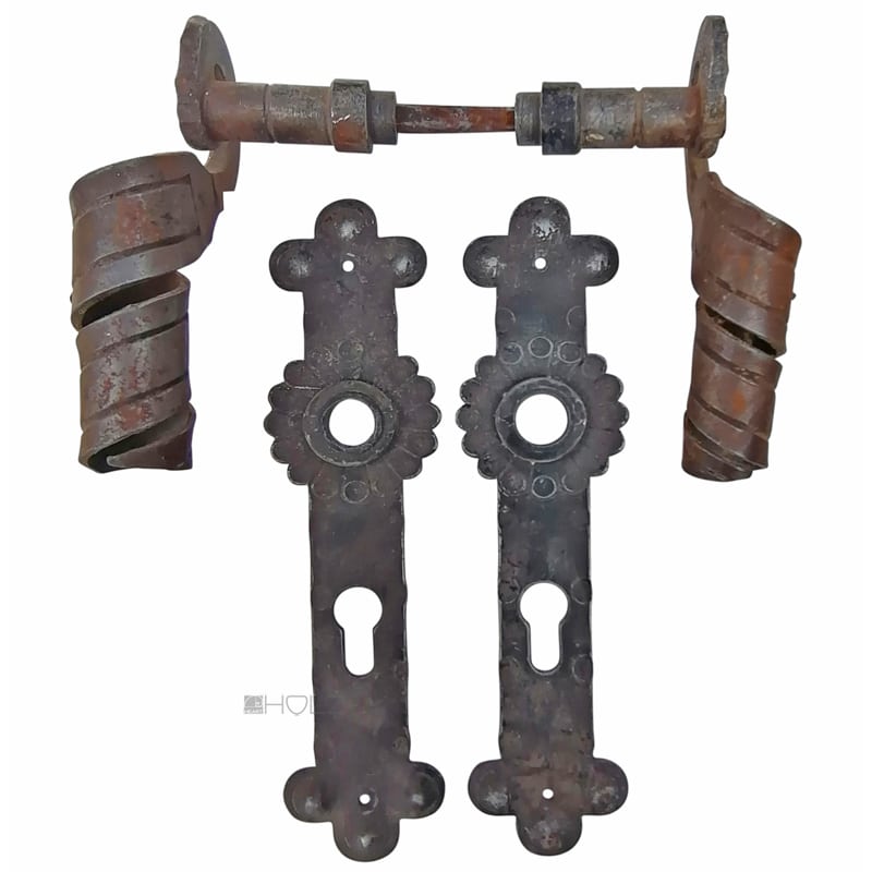Drückergarnitur geschmiedet Eisen gedreht alt 90mm PZ