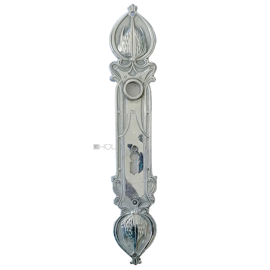 Langschild Jugendstil antik Distel floral alt vernickelt 16.8mm 78