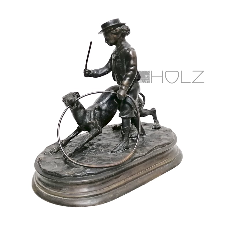Bronzefigur Junge spielt mit Hund J. Moigniez antik alt 24 cm