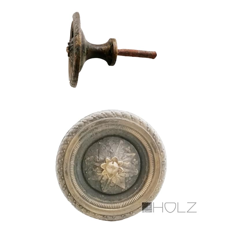 Bronze Möbelknauf antik Blüte rund Möbelgriff Tür Schublade alt 47mm