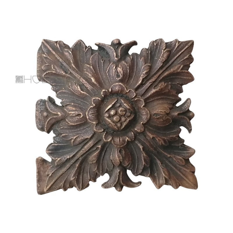 Möbelbeschlag Bronze Beschlag antik alt Blüte Blattwerk 80mm