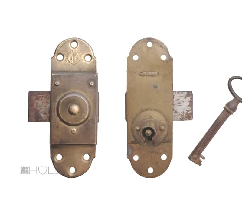 Drehriegel Türschloss Frankreich antik Brevet Schieberiegel Messing alt 92 x 30 mm
