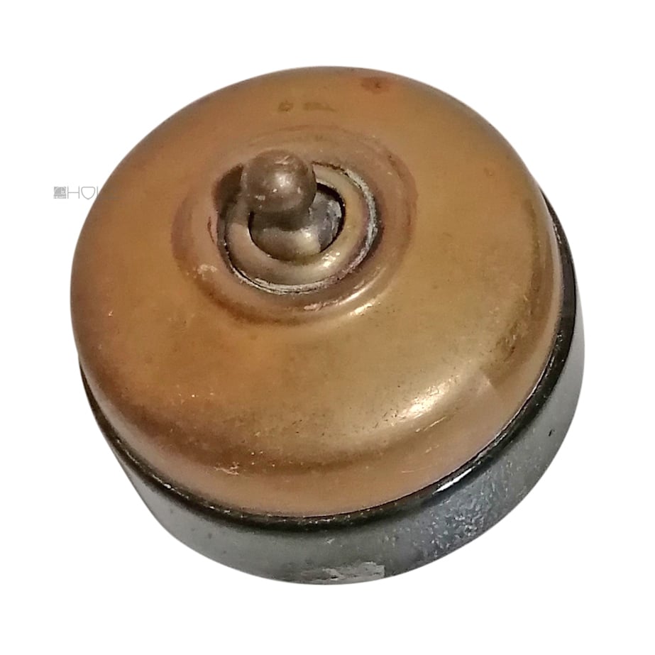 Lichtschalter antik Messing Keramik schwarz Porzellan Kippschalter alt 58mm
