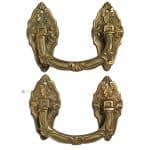 Paar Truhengriffe Bronze feuervergoldet antik alt Klaviergriffe 14.6cm