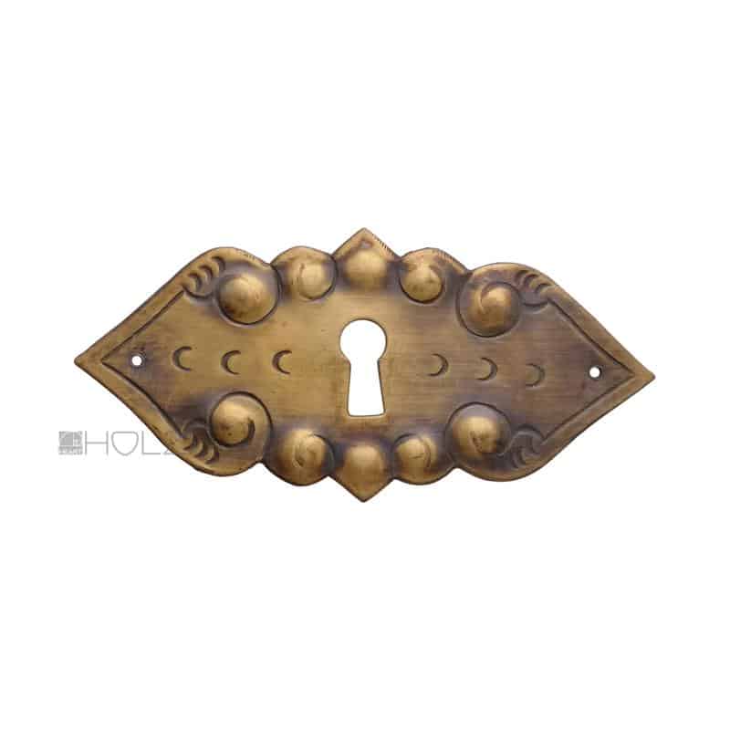 Messing Möbel Beschlag Schlüsselschild antik Volute 106 mm
