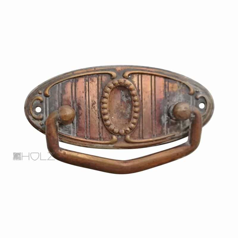 Jugendstil Möbel Schubladengriff Hängegriff Messing alt antik oval 90 mm