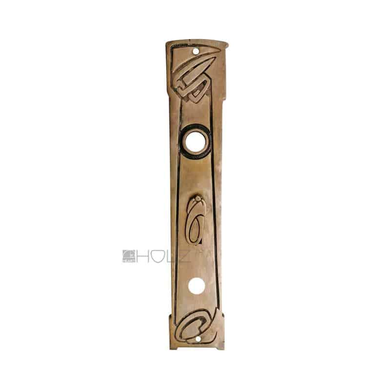 Jugendstil Langschild antik Türdrücker alt Messing 16.4 mm 78 Nachtriegel 126