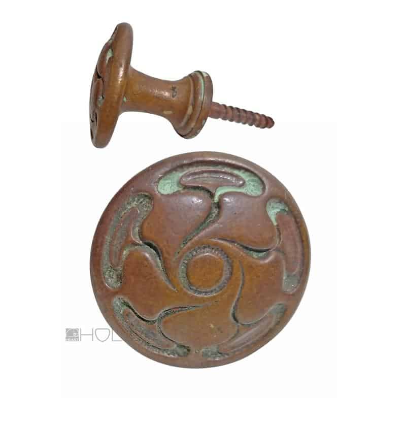 Jugendstil Türknauf antik Messing Lotusblüte alt Türgriff Ziehgriff 47 mm