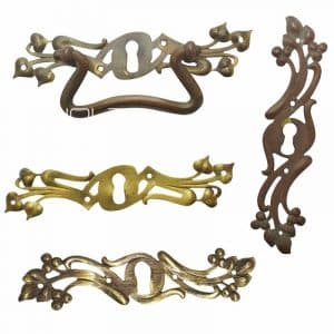 Möbelbeschlag antik Jugendstil floral alt Messing Art Nouveau Schlüsselschild
