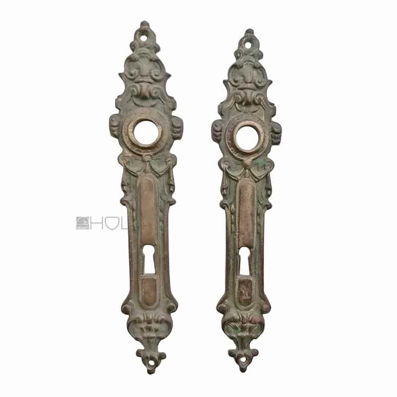 Langschilder antik Neo Barock Messing alt Türdrücker Türklinke 17.7 mm 90