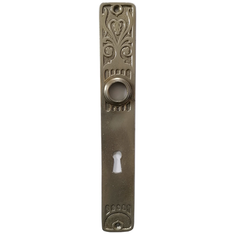 Langschild Jugendstil floral alt vernickelt Türdrücker 18.2mm 68