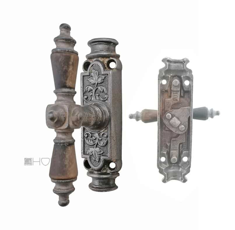 Jugendstil Fenster Basküle antik Zinn Würfel Fensterolive Horn alt