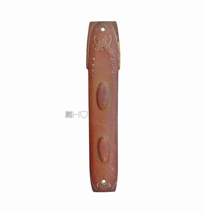 Jugendstil Langschild antik Doppelschloss alt Messing starke Patina 80mm