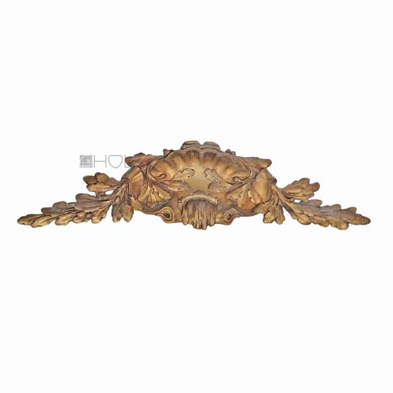 Supraporte Bronze Muschel Eiche Beschlag antik feuervergoldet Schrank alt 51 cm