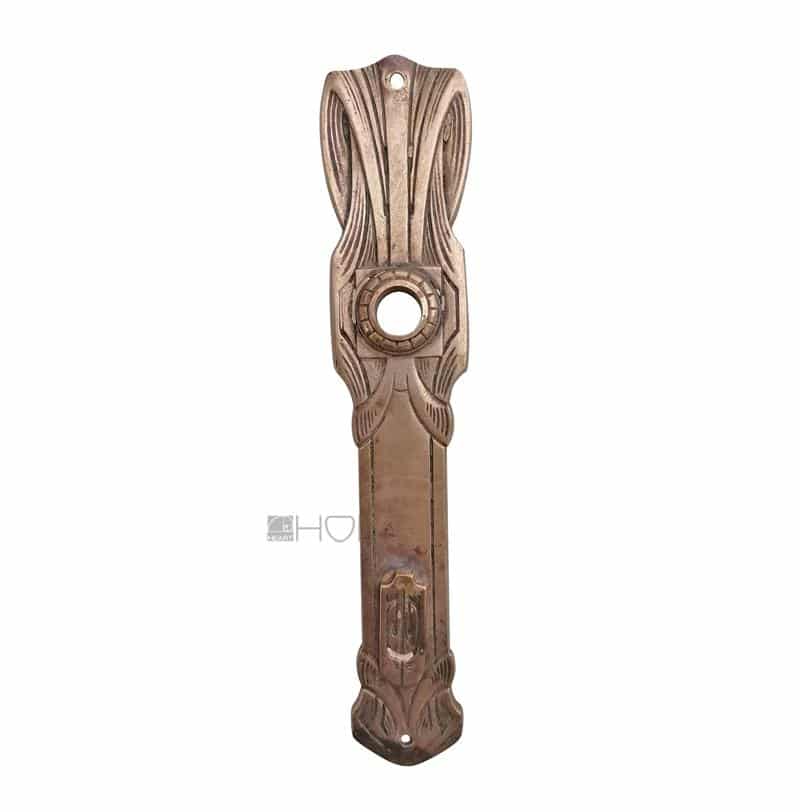 Jugendstil Langschild antik vegetabil Türdrücker Türklinke Messing alt 17 mm 119