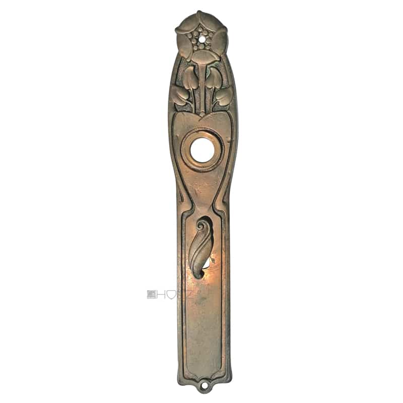Langschild Jugendstil floral Seerose alt Türdrücker 17.8mm 68