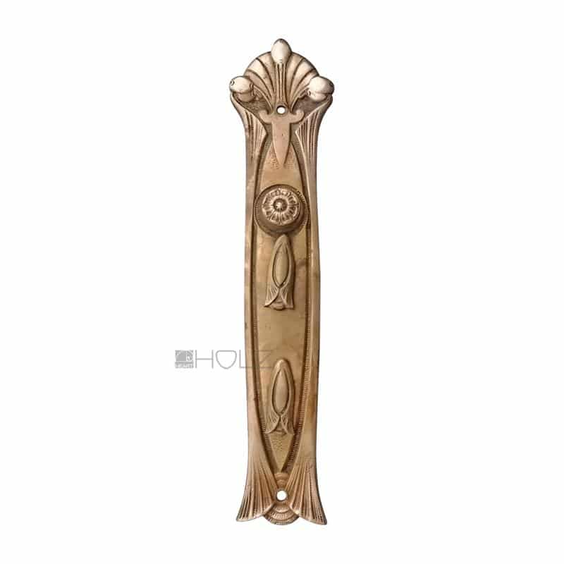 Jugendstil antik Langschild alt Messing Tür Blende Doppelschloss 27 mm 102