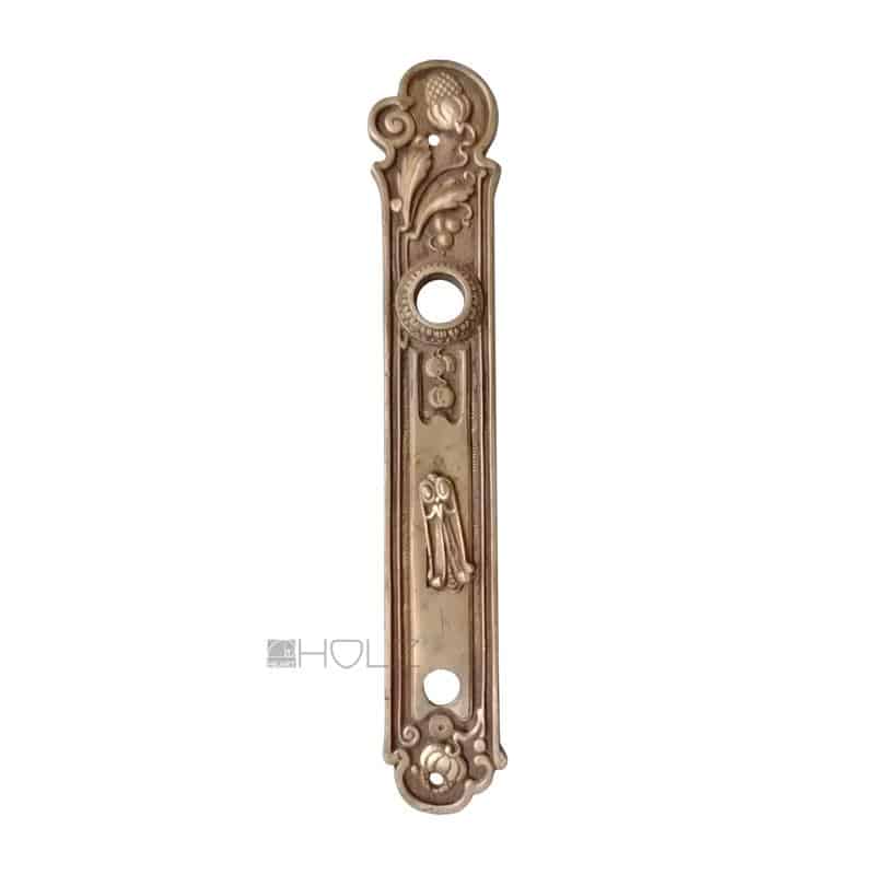 Jugendstil Langschild Pinienzapfen alt Messing Nachtriegel 78 mm antik