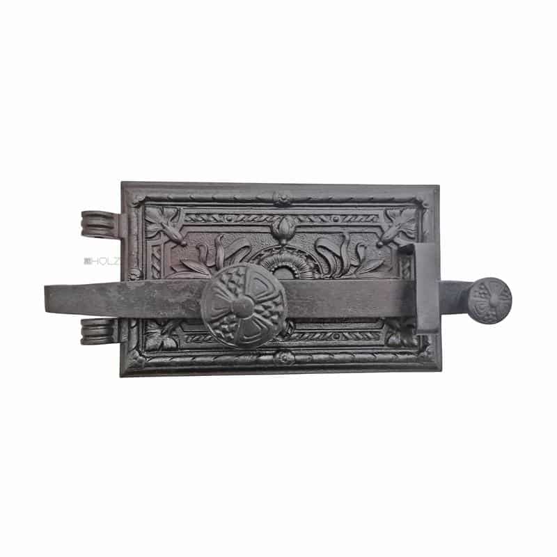 Ofenklappe antik Gründerzeit alt Eisenguss mit Riegel 22 x 13 cm