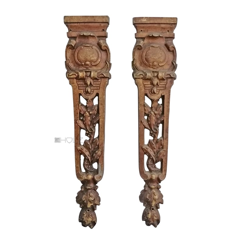 Möbel Antik Beschläge Bronze 2er Set feuervergoldet Eichel Lorbeer alt 24 cm