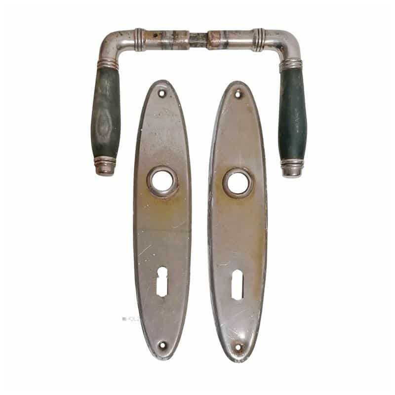 Türdrücker Garnitur Art Deco Horn Stahl vernickelt Türklinken 72