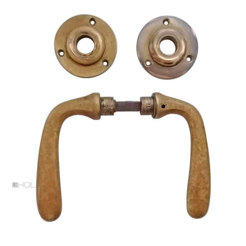Türdrücker 1920er Polygon Messing Türklinke Rosette 9er Vk